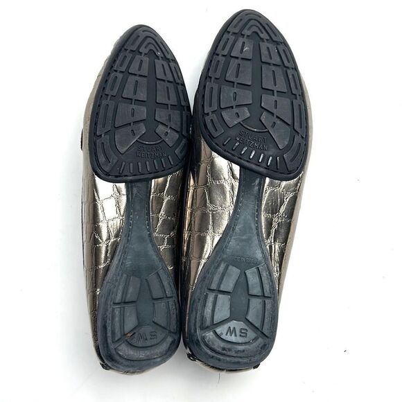 Stuart Weitzman Metallic Croc Embossed Topstitch Moccasin Loafer With Tassel 7,5 - Picture 13 of 16
